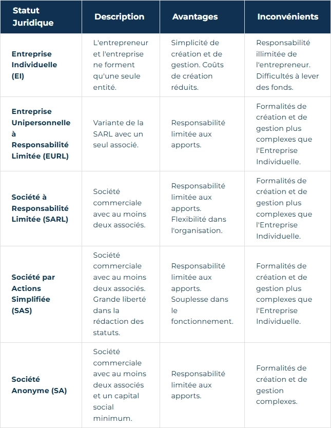 Présentation des principaux statuts juridiques